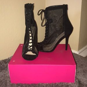 mesh lace up booties